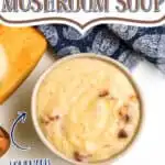 bowl of soup with text "cream of mushroom soup"