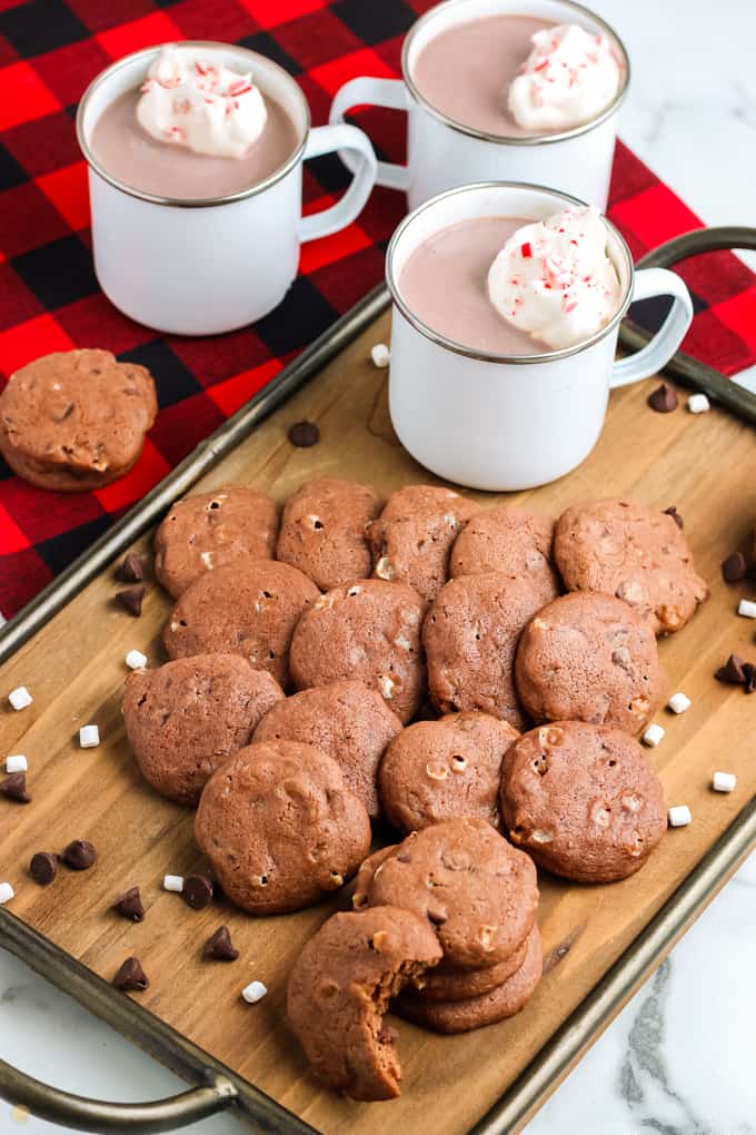 tray of cookies and hot cocoa