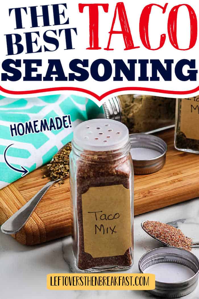 seasoning jar with text "the best taco seasoning"