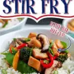bowl of stir fry with text "chicken stir fry"