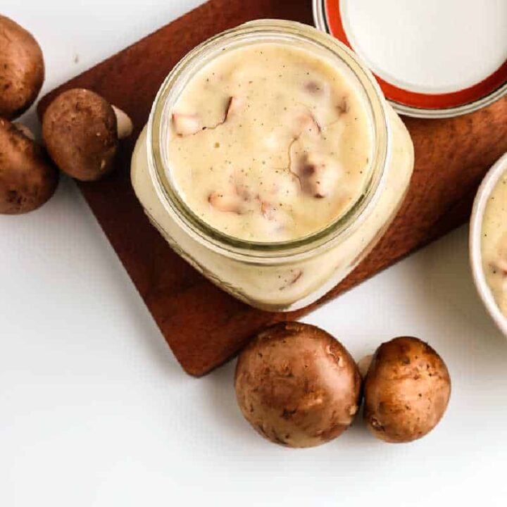 jar of mushroom soup overhead picture