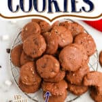 chocolate cookies with text "hot cocoa cookies"