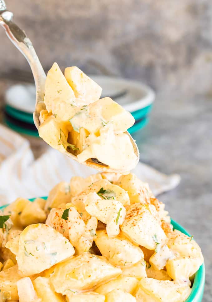 spoon of potato salad