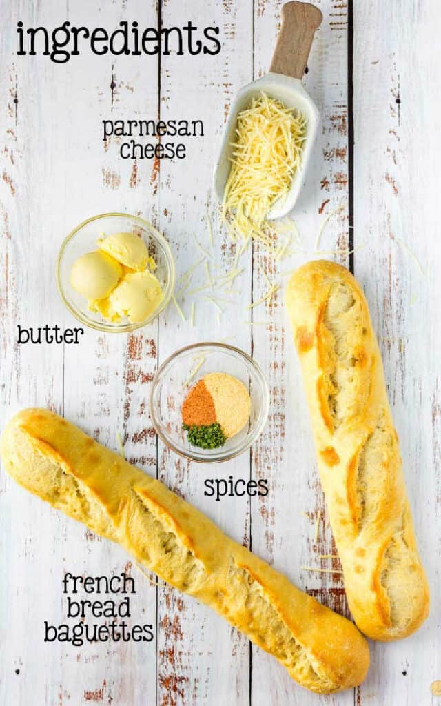 labeled picture of garlic bread ingredients