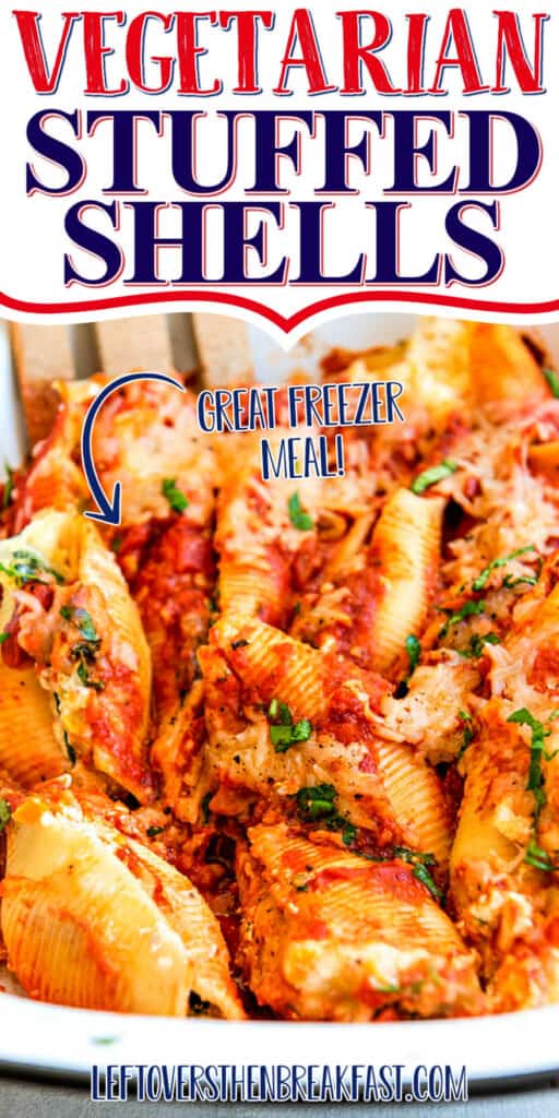 shells with text "vegetarian stuffed shells"