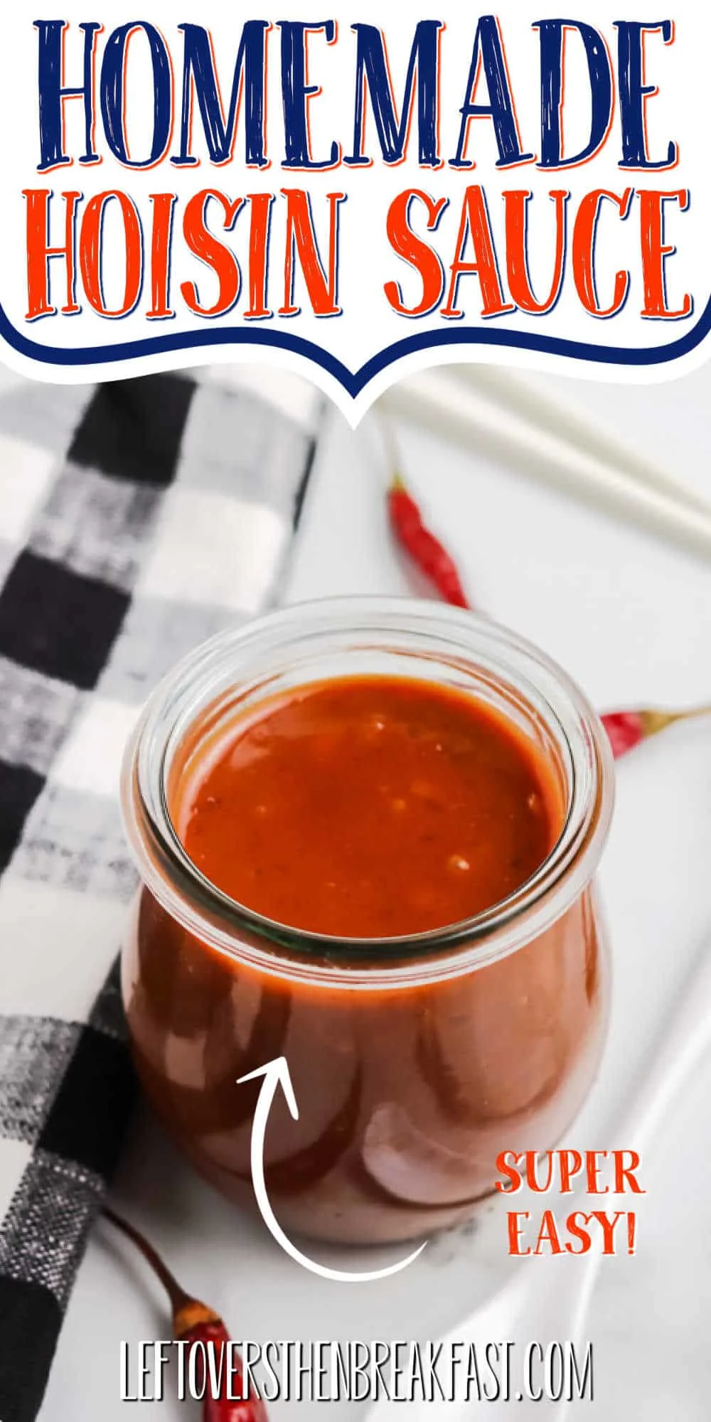 jar of sauce with text "homemade hoisin sauce"
