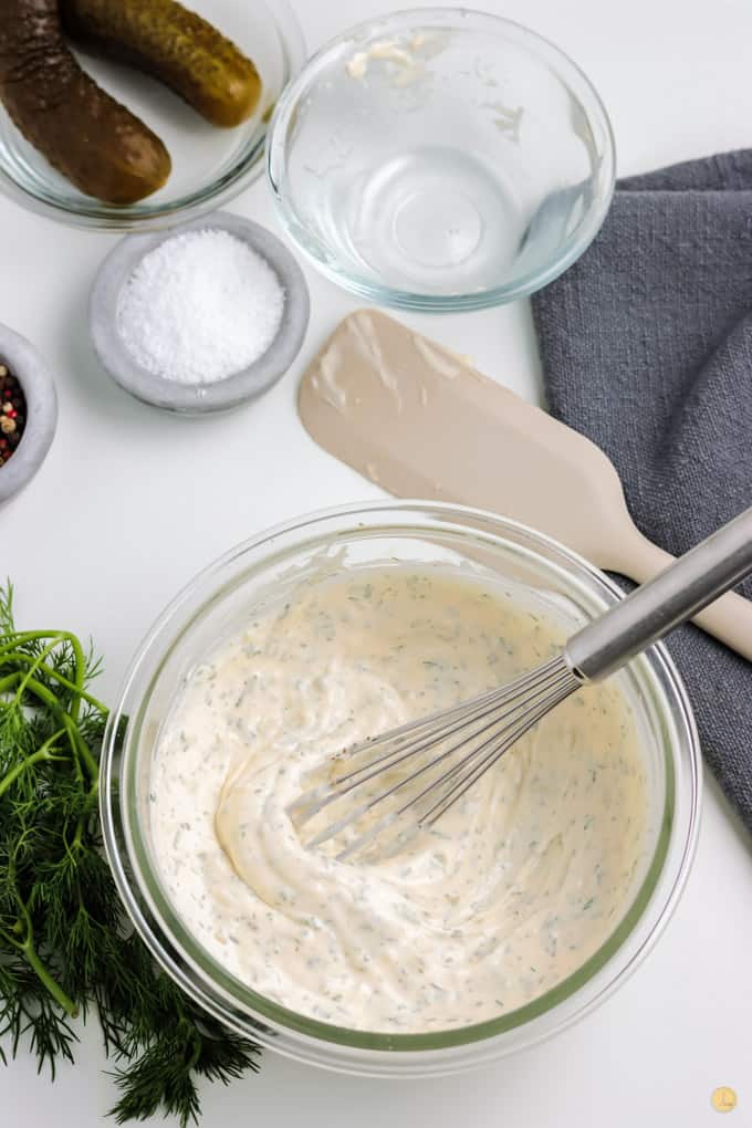 tartar sauce and whisk in bowl