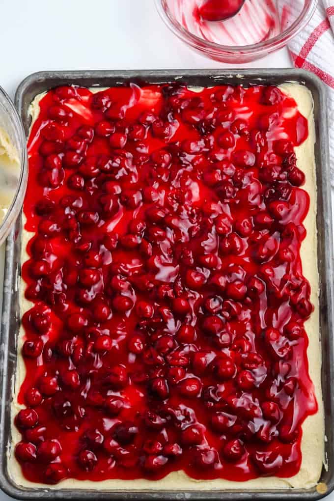 cherry pie filling on batter