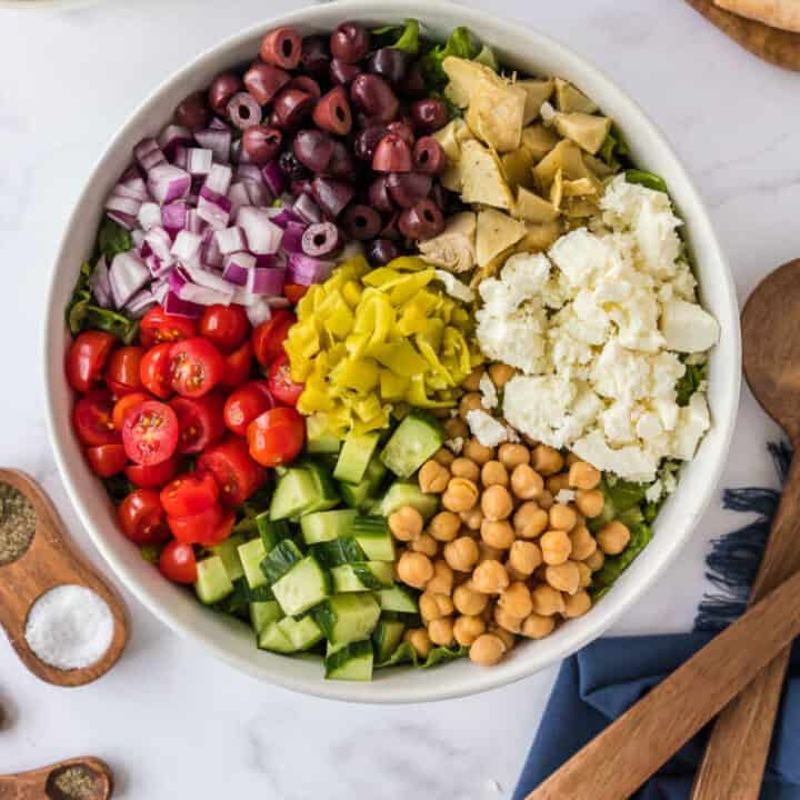 overhead picture of bowl of chopped salad
