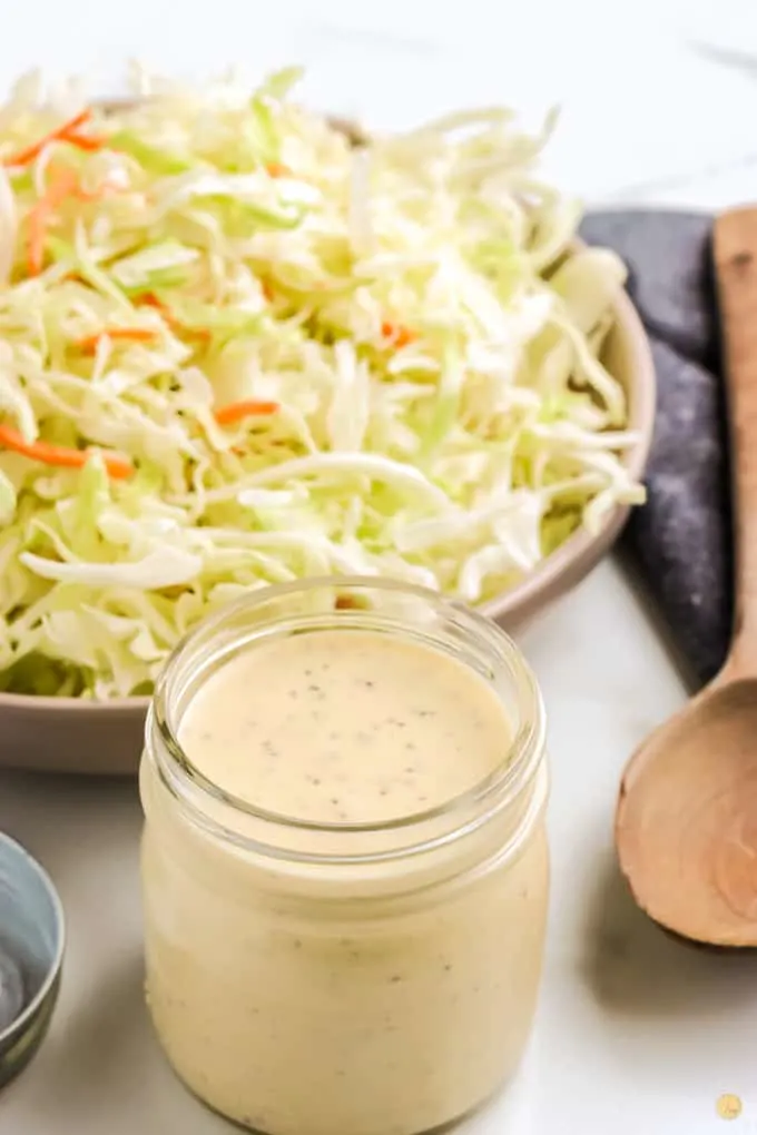 dressing and shredded cabbage