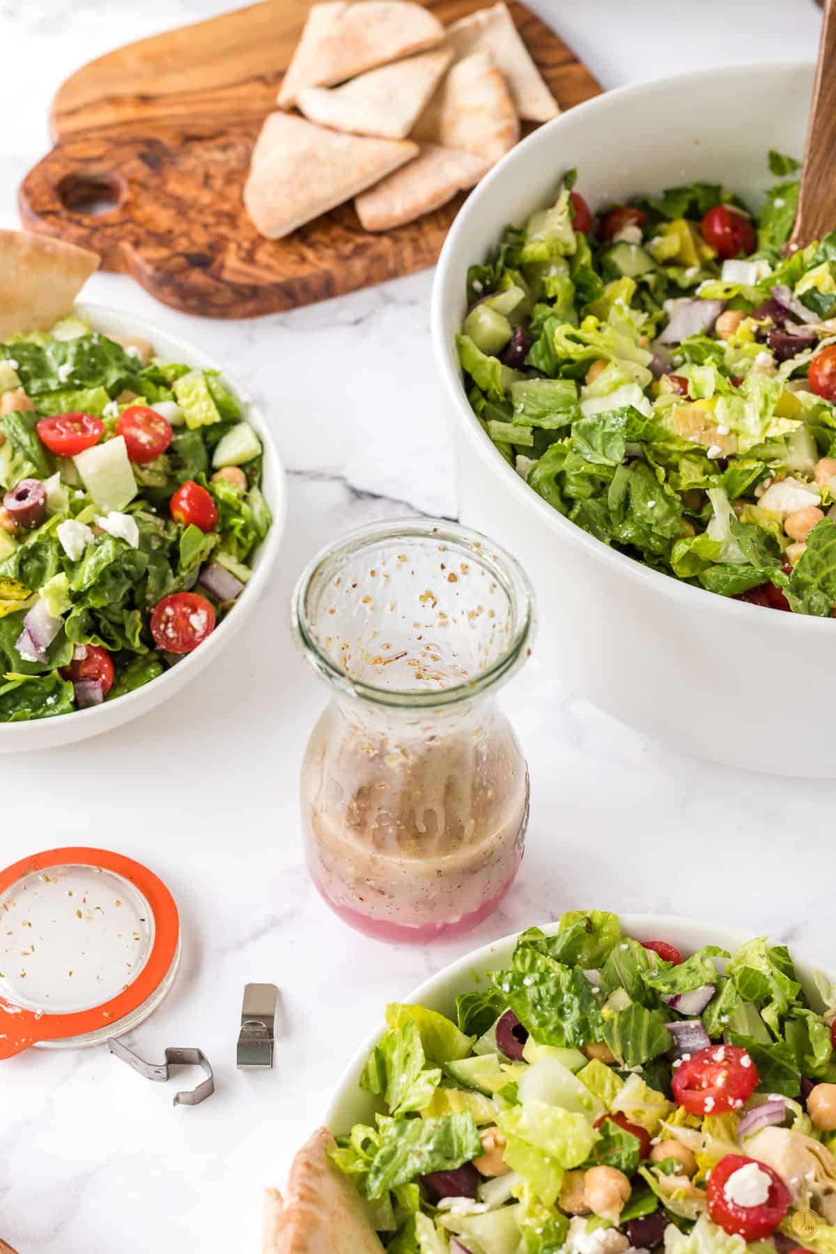 salad and bottle of dressing