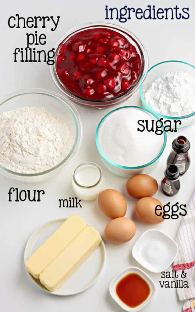 labeled picture of cherry pie bar ingredients