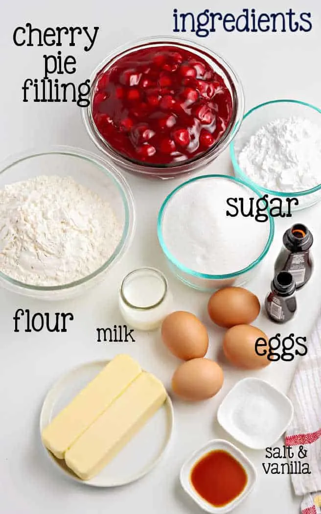 labeled picture of cherry pie bar ingredients
