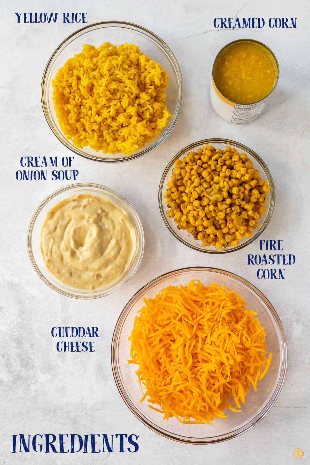 labeled picture of corn casserole ingredients