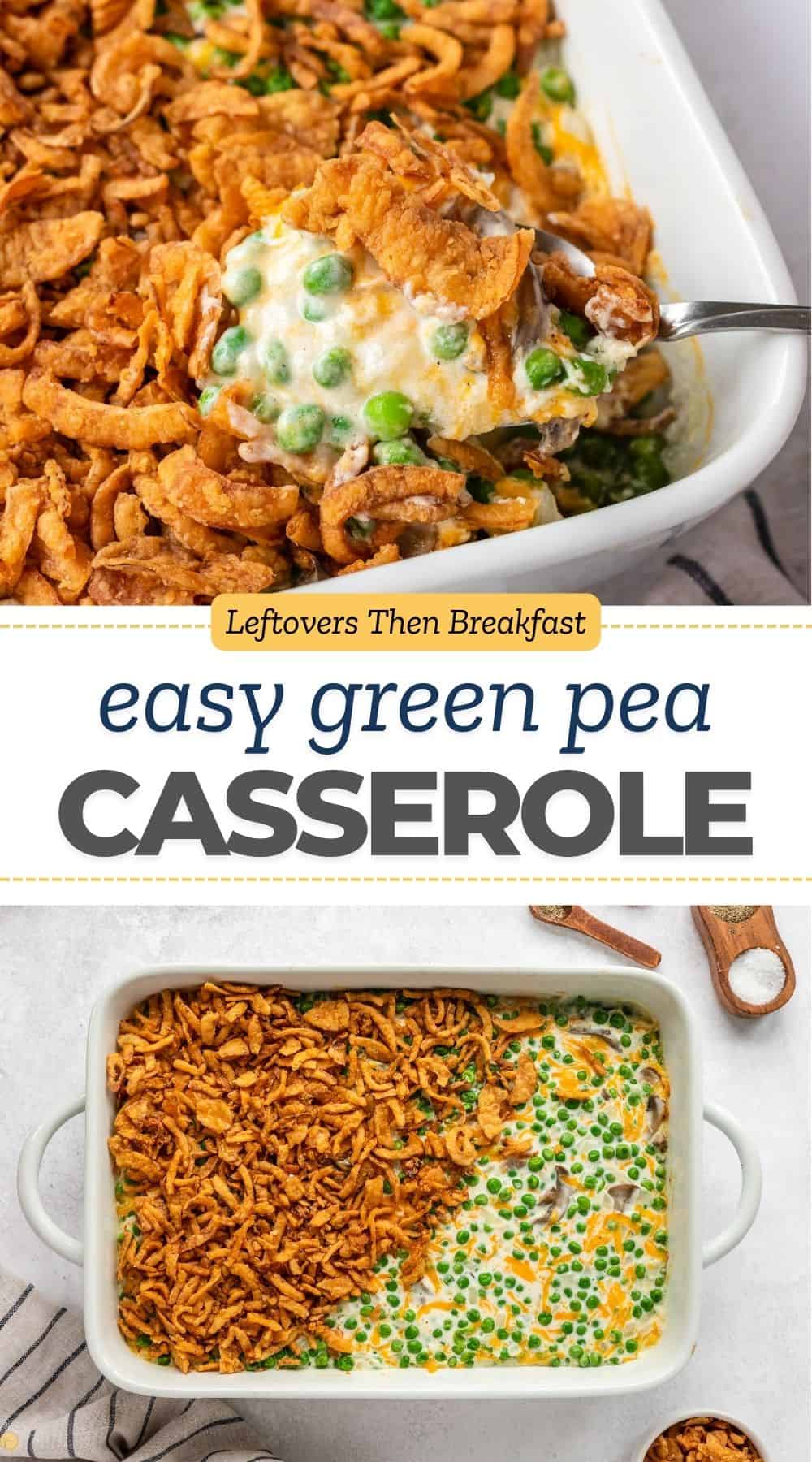 Pinterest pin image for green pea casserole