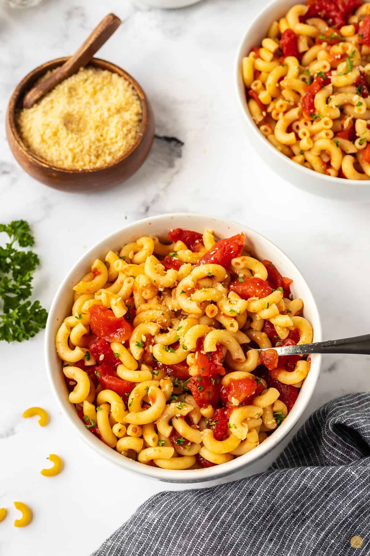 bowl of noodles and tomatoes