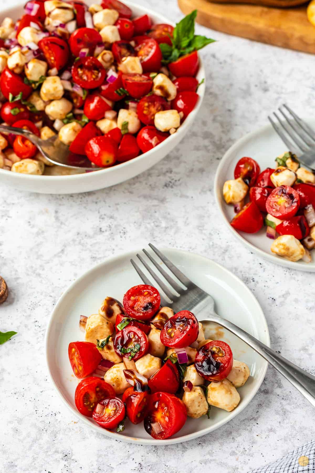 plate of tomato salad with fork