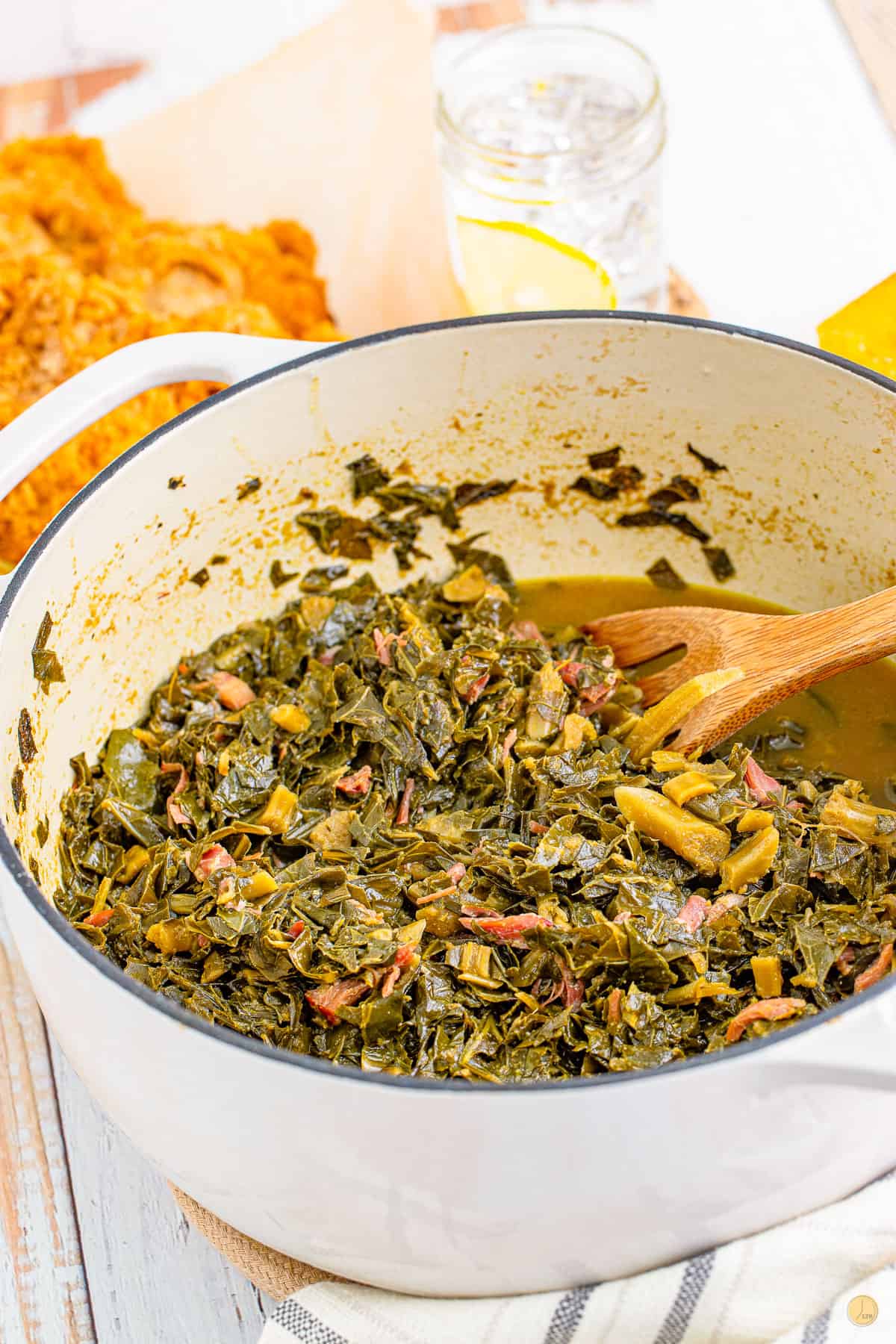 pot of collard with a spoon