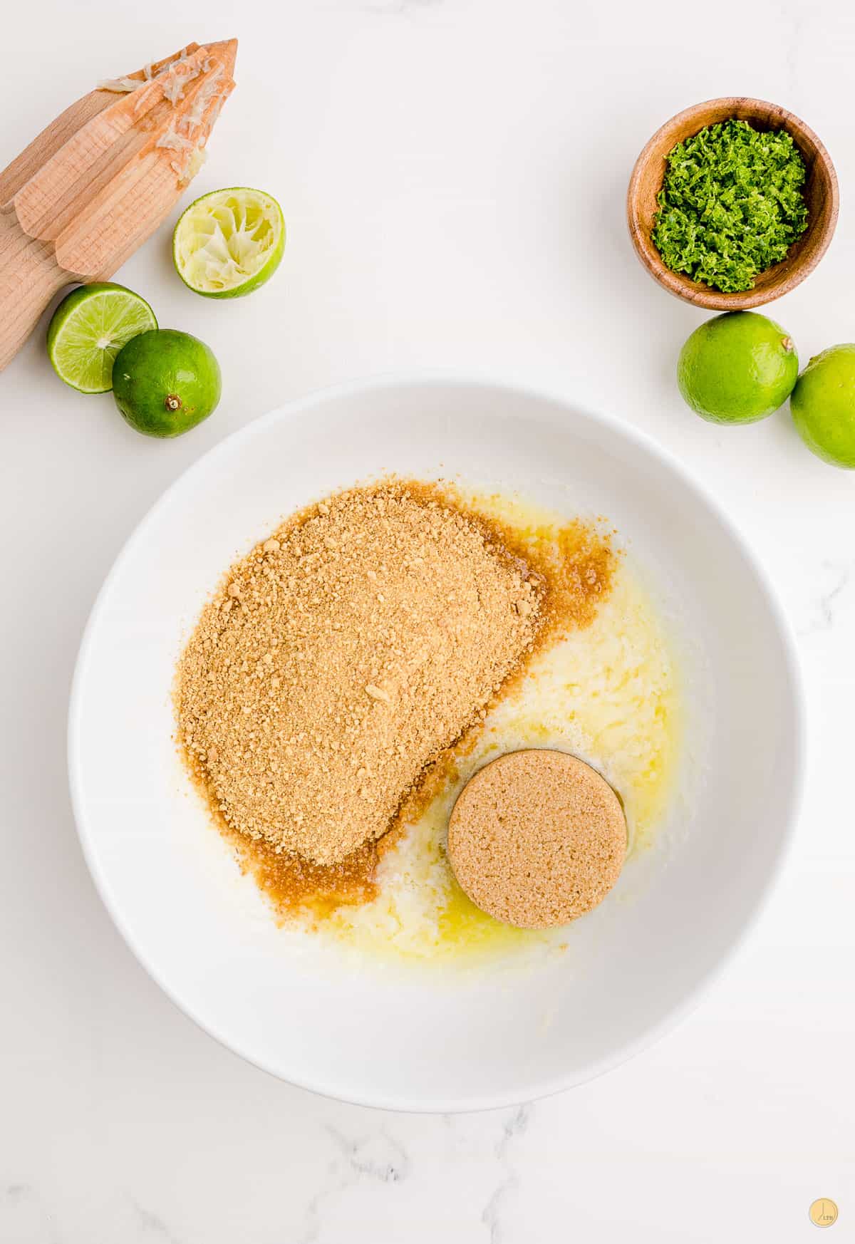 crumbs and butter in a bowl