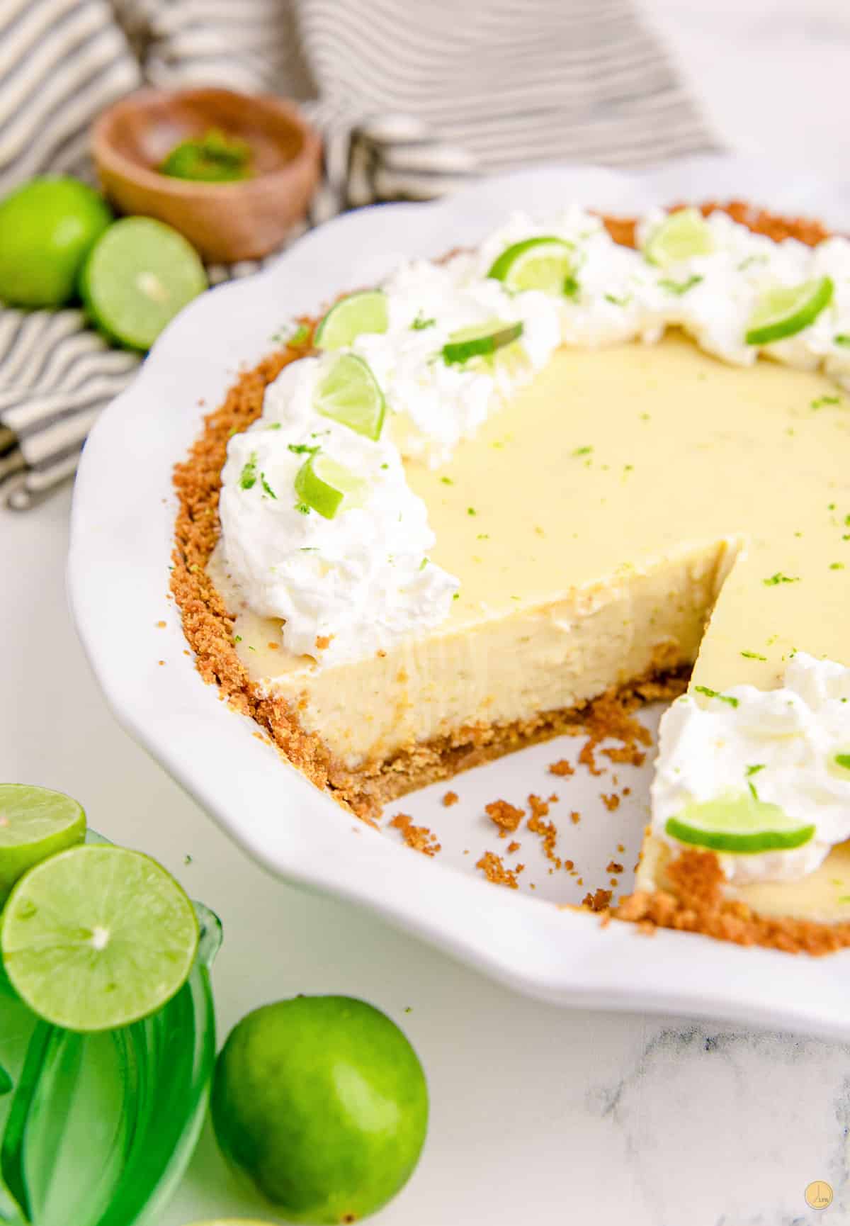 key lime pie with a slice missing