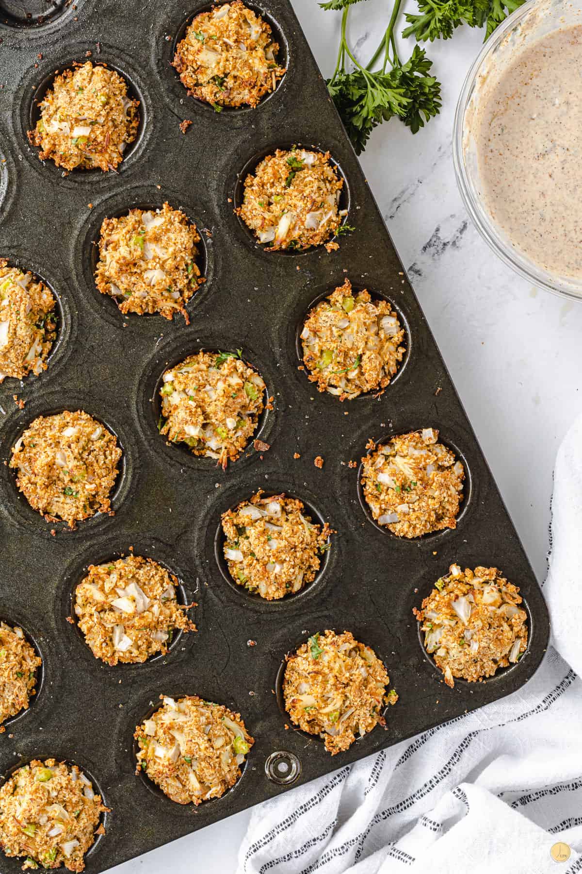 pan of crab cakes