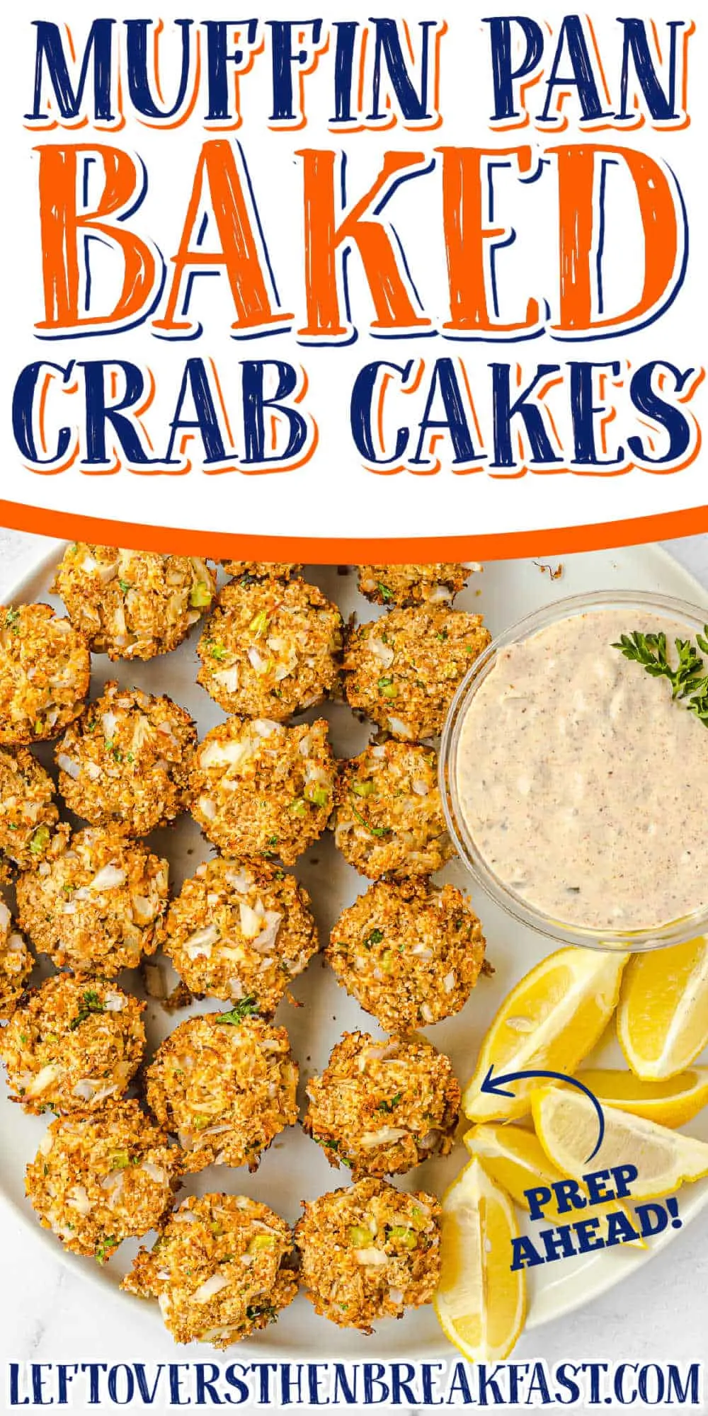 crab patties with text "muffin pan baked crab cakes"