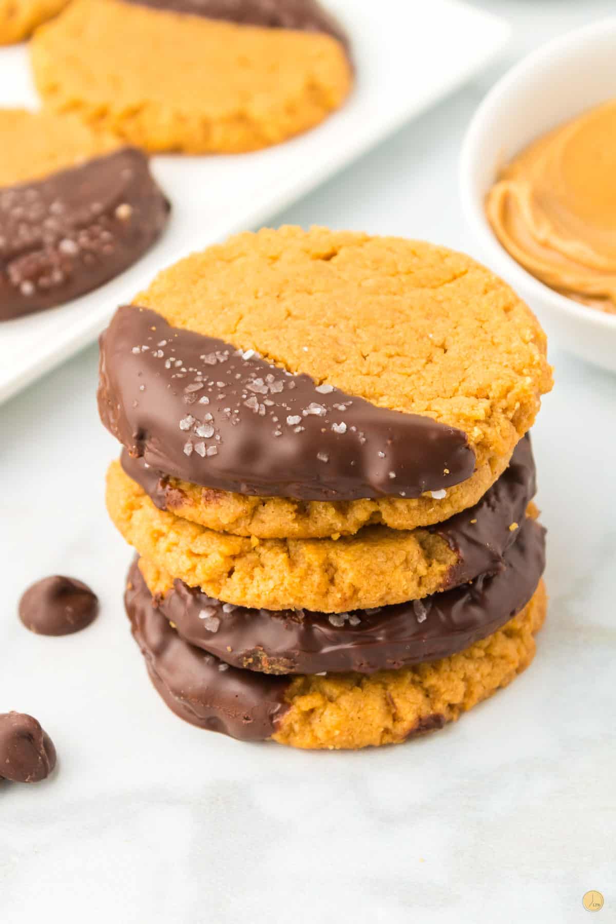 stack of chocolate peanut butter cookies