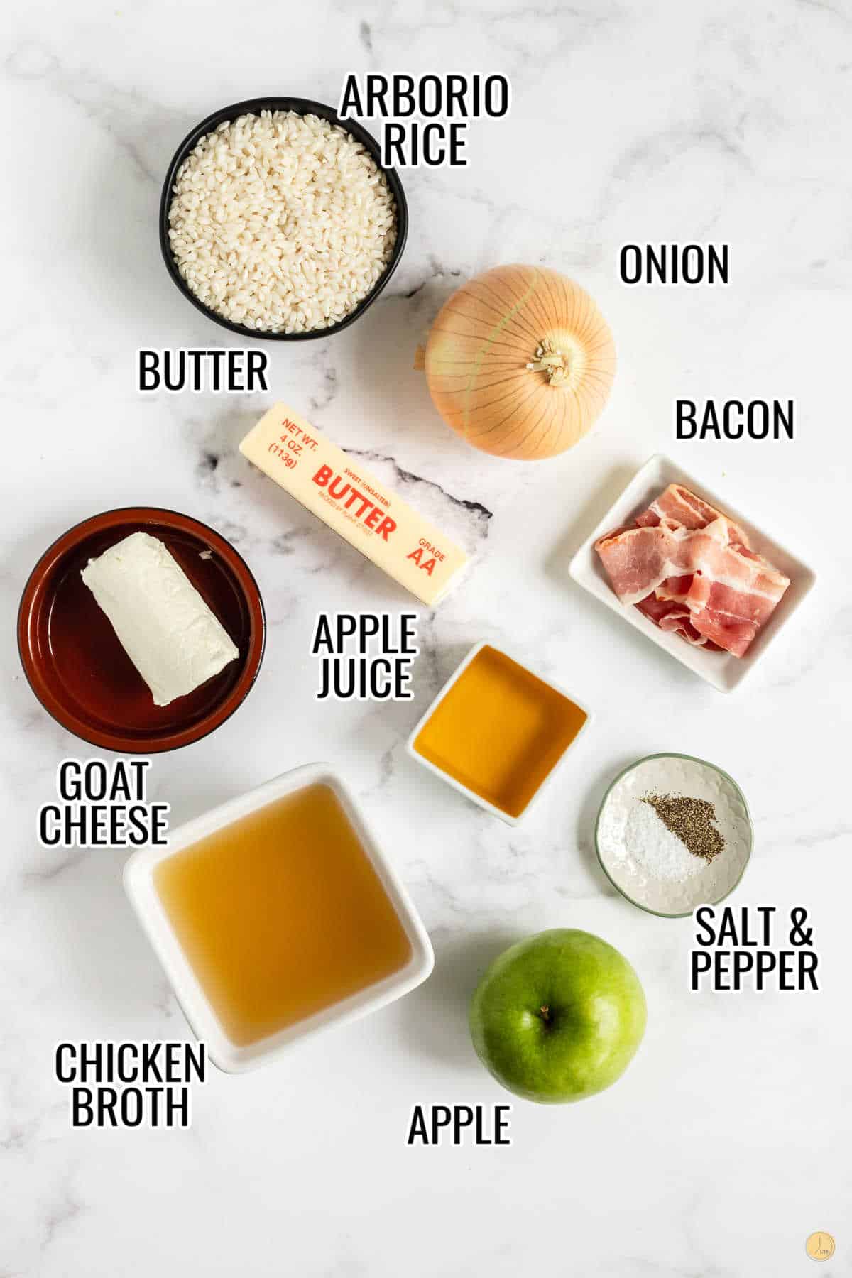 labeled ingredients for risotto recipe