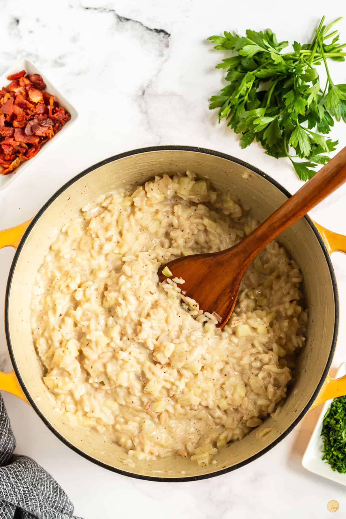 risotto in a pot with a spatula