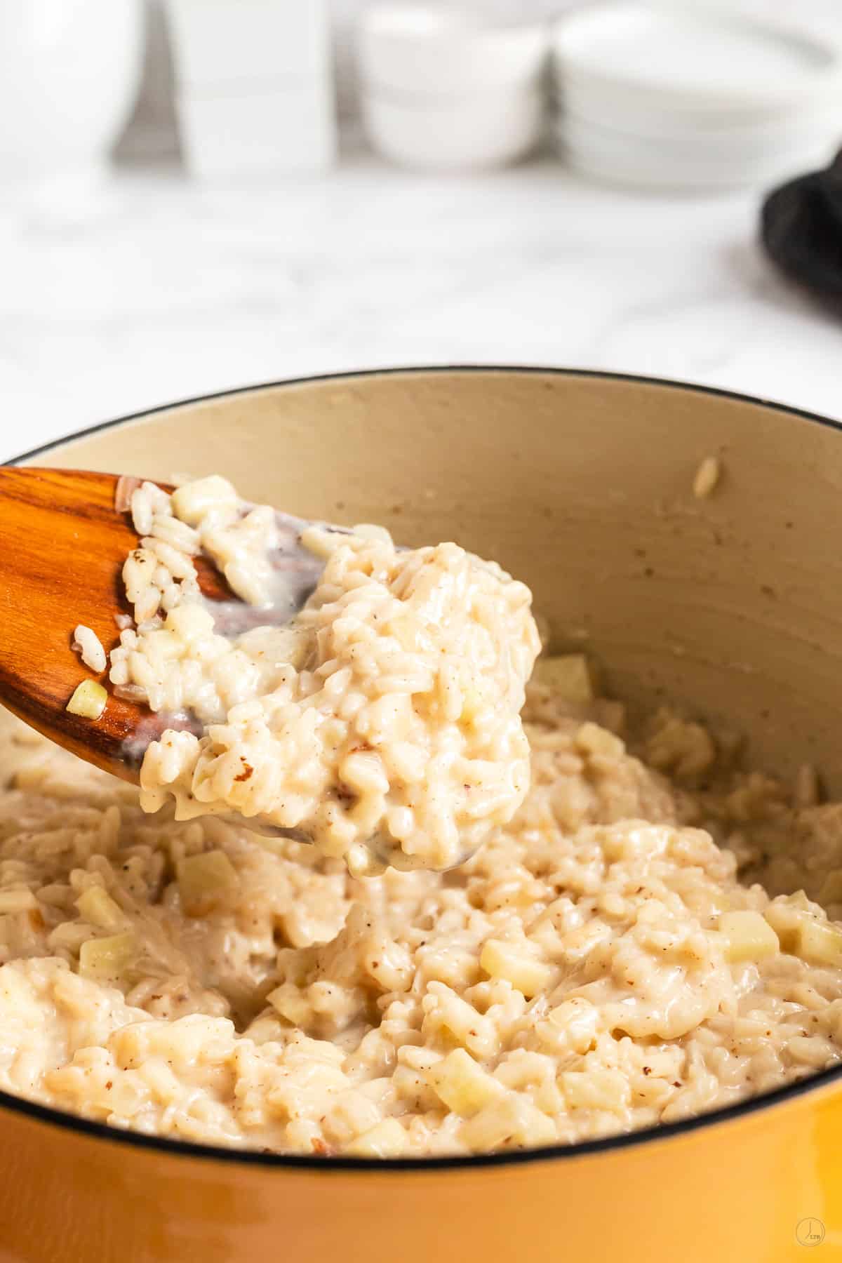 spatula with apple rice on it