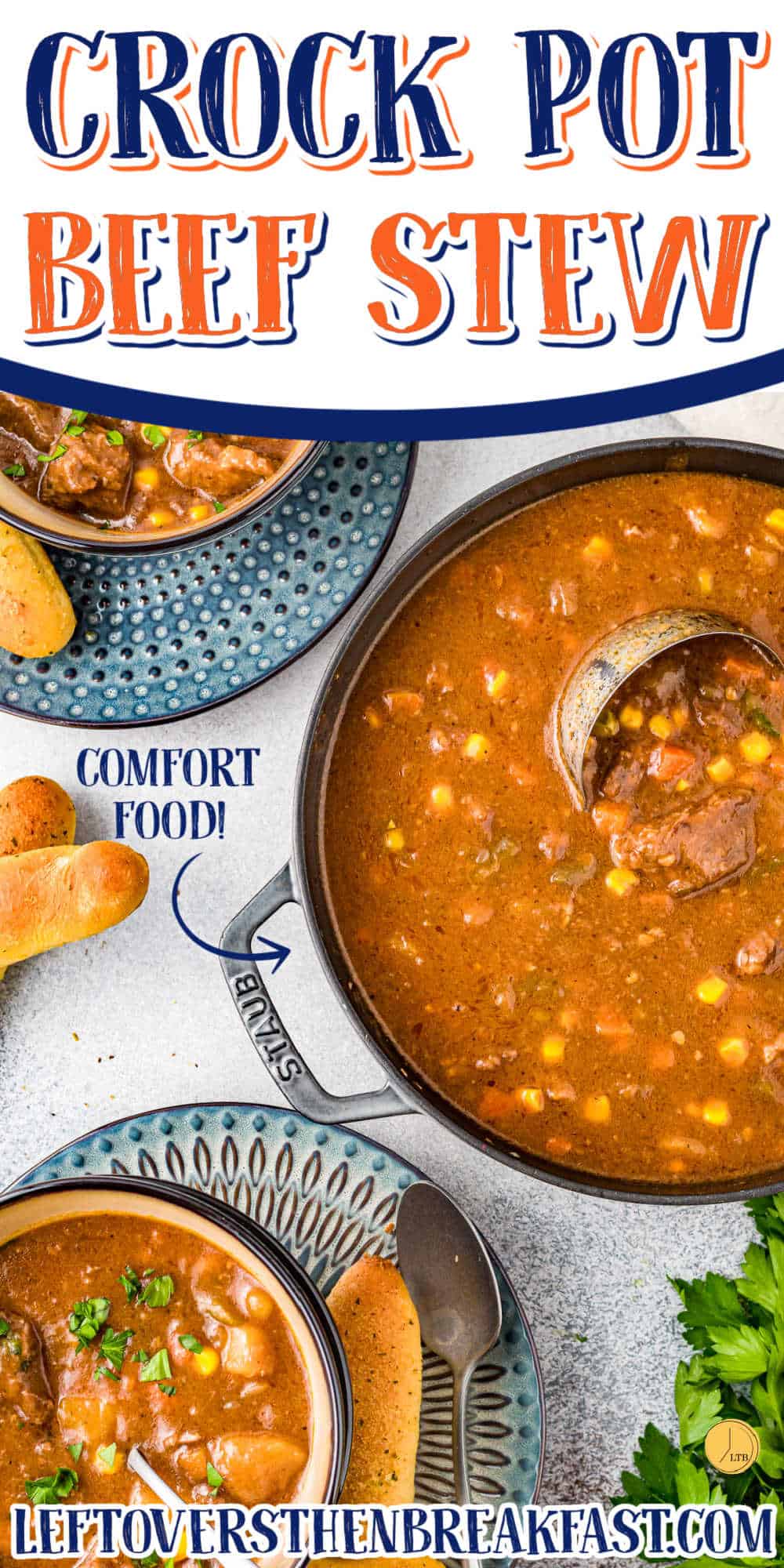 pot of soup with text "crock pot beef stew"