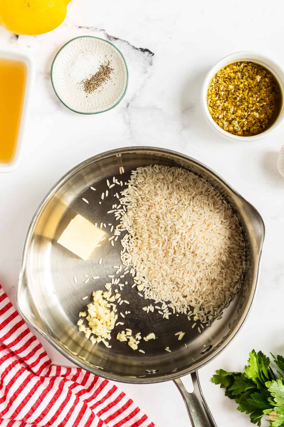 rice and butter in a pot