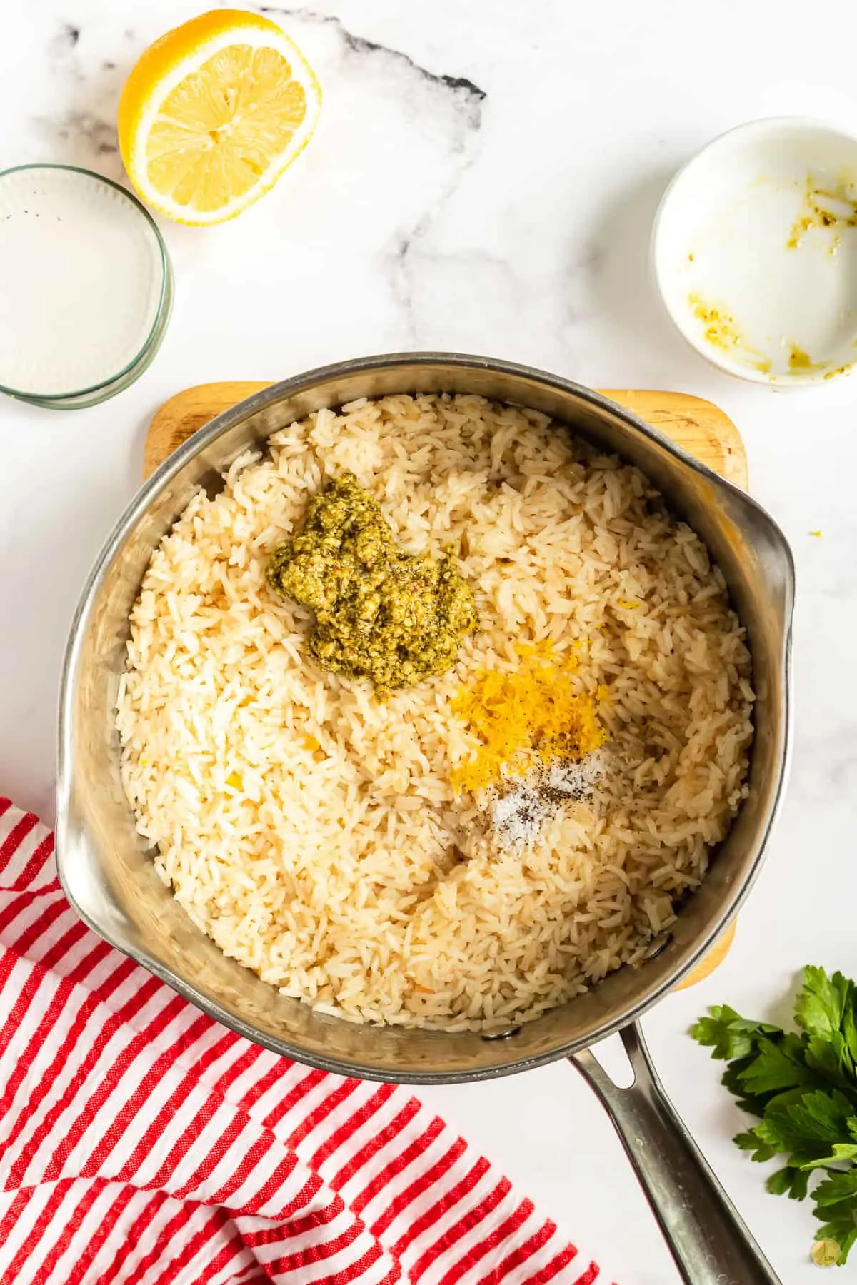 rice, pesto & lemon zest
