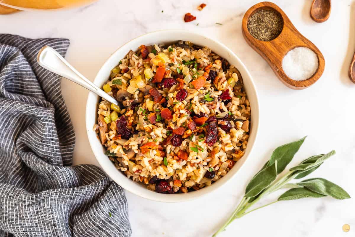 bowl of wild rice stuffing