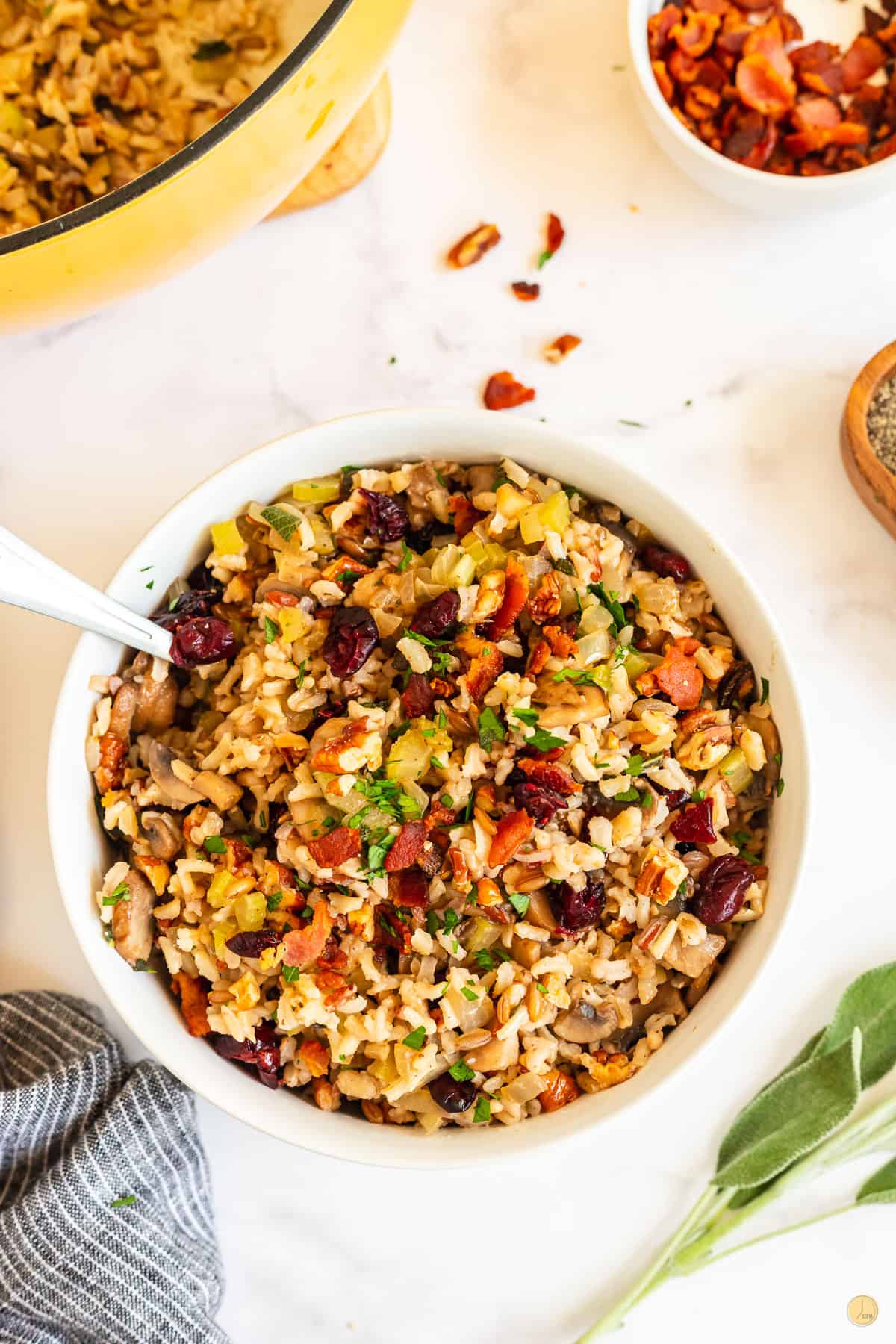 bowl of wild rice stuffing is a great option for side dishes