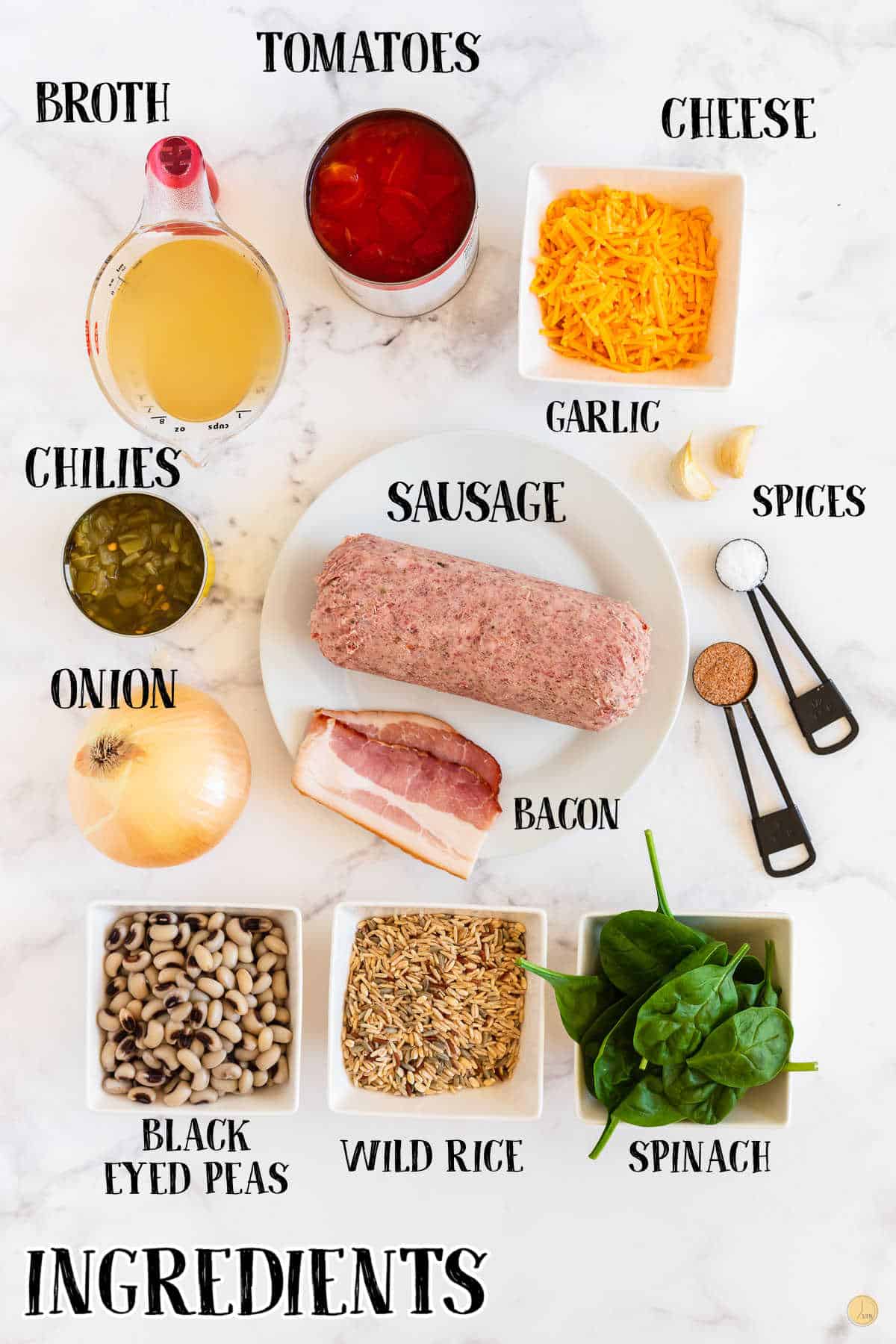 labeled picture of black eyed pea casserole ingredients