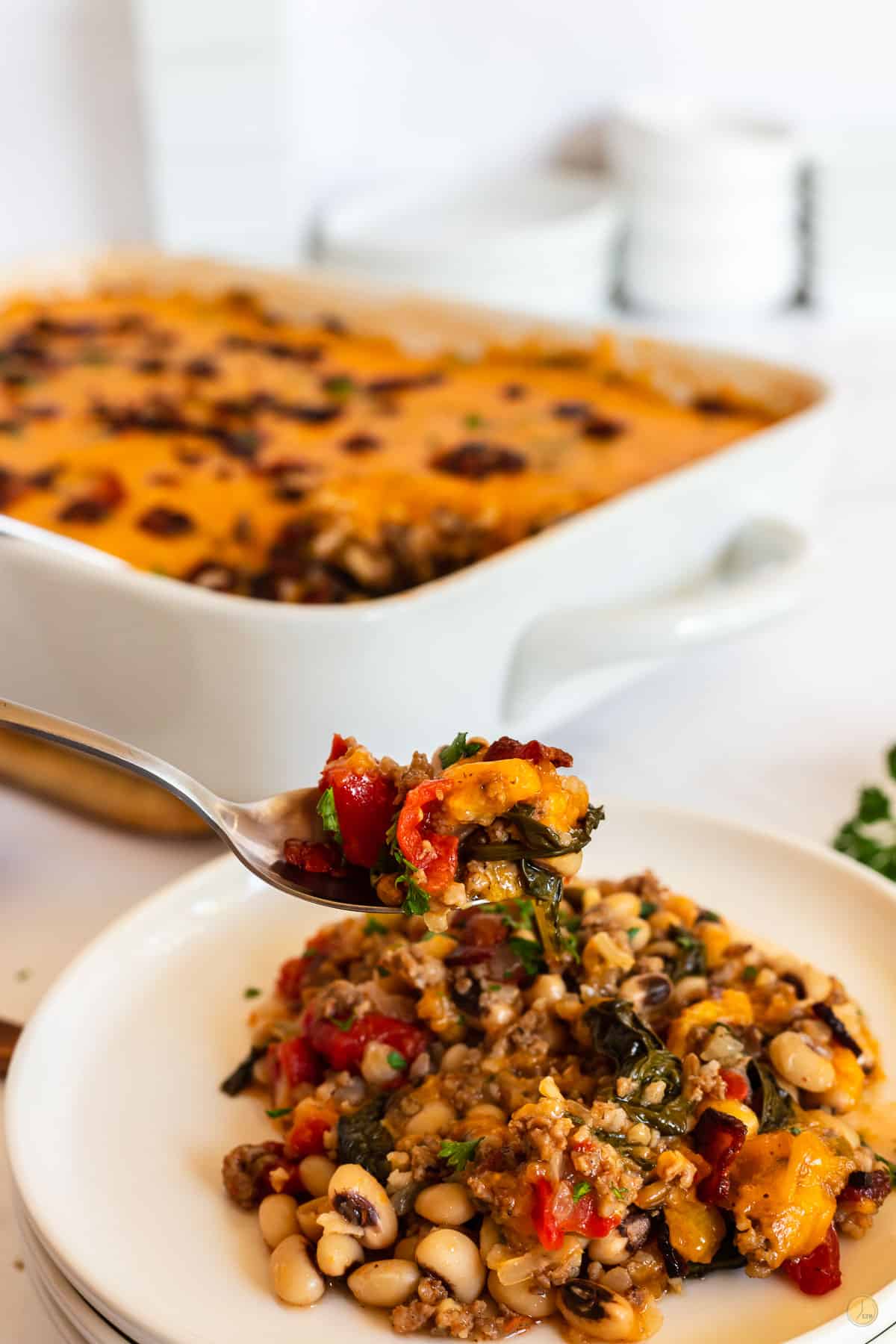 spoon full of black eyed pea casserole