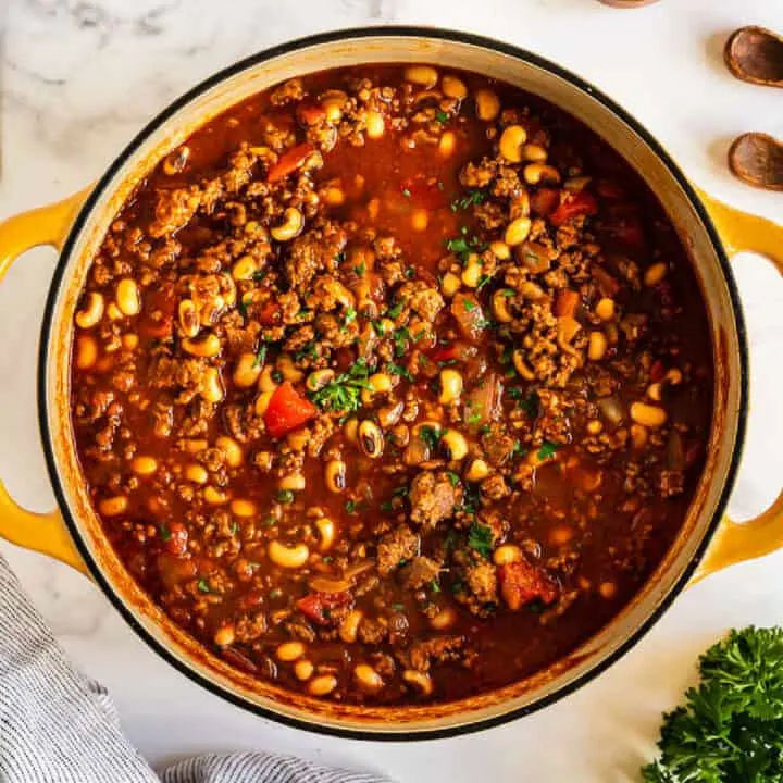 pot of black eyed pea chili