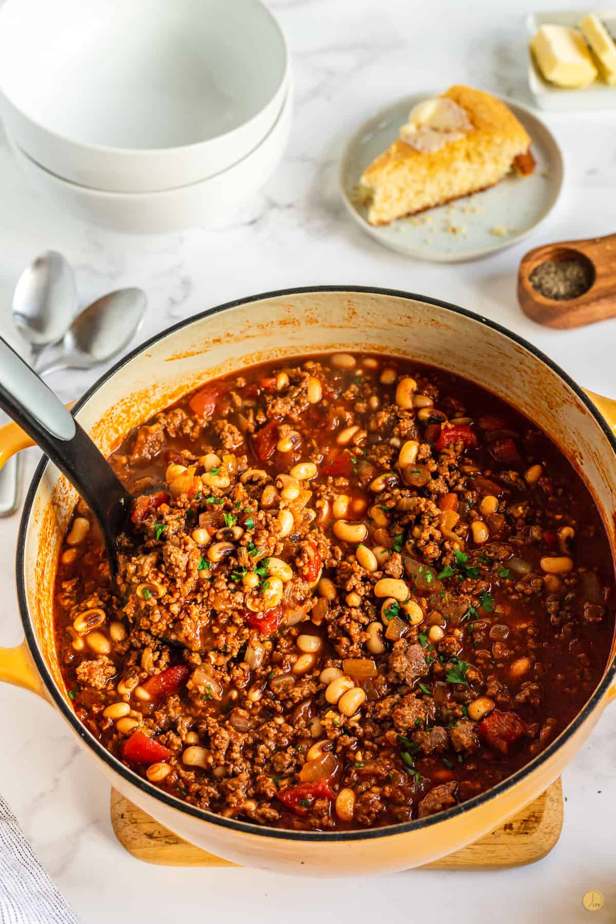 ladle of chili for a chili cook-off