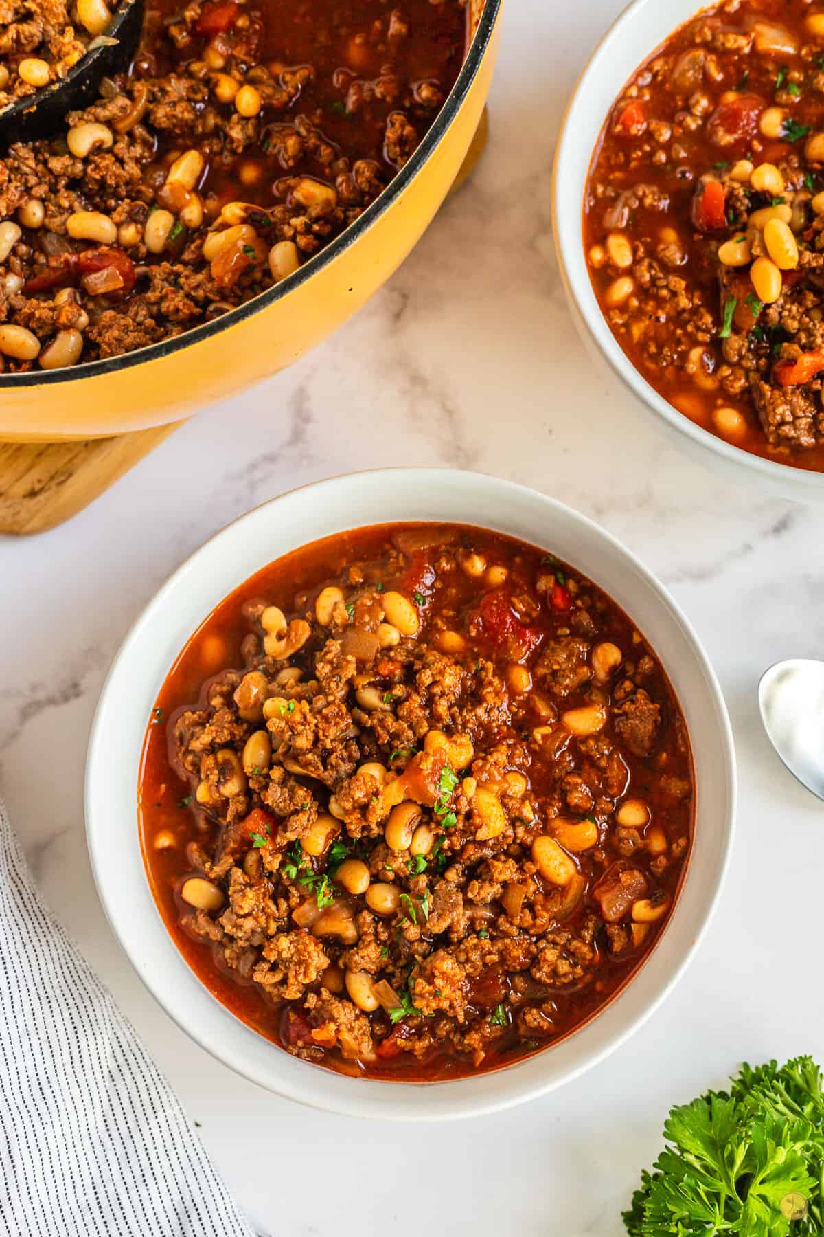 bowl of black eyed pea chili for good luck