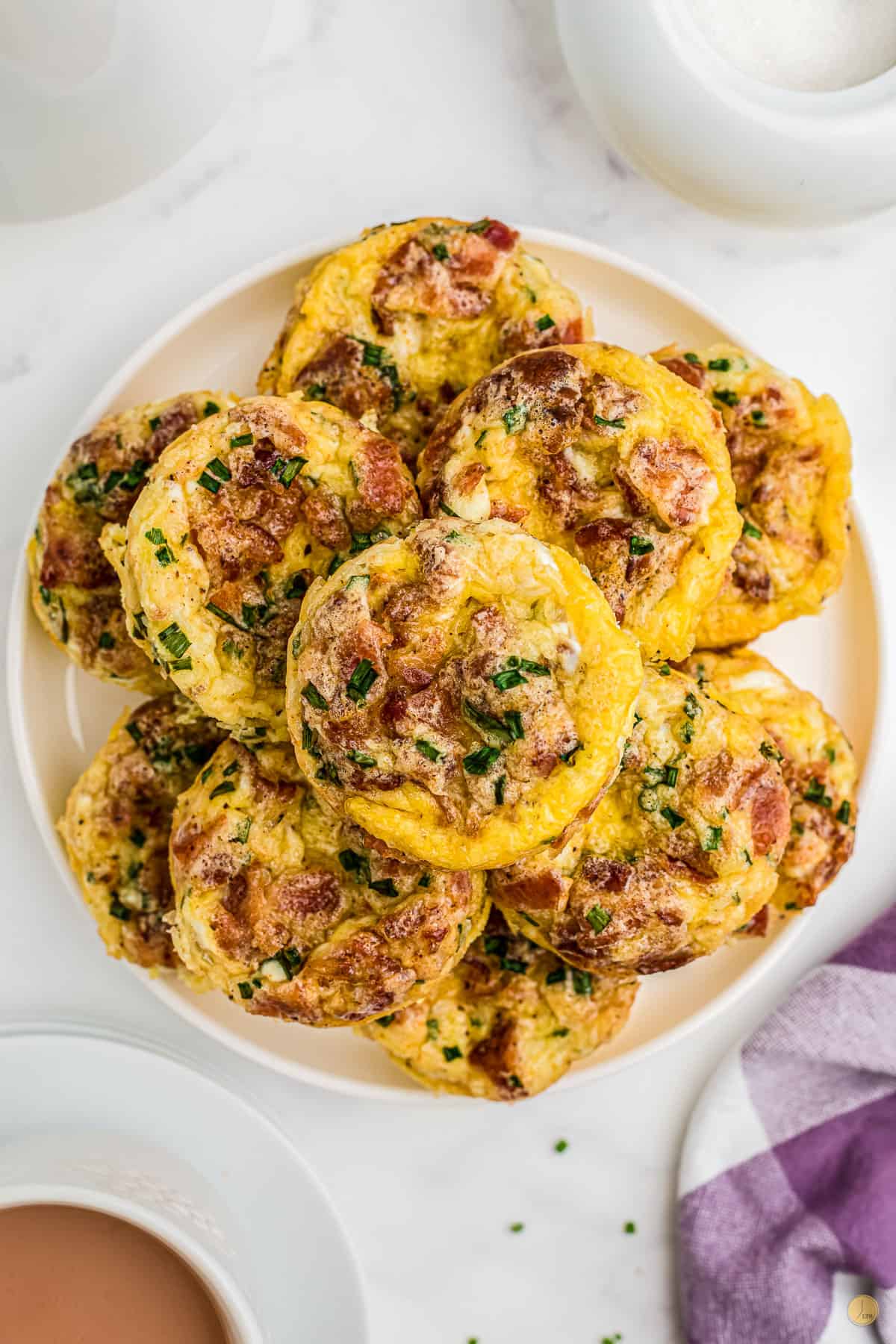 stack of eggs on a plate overhead