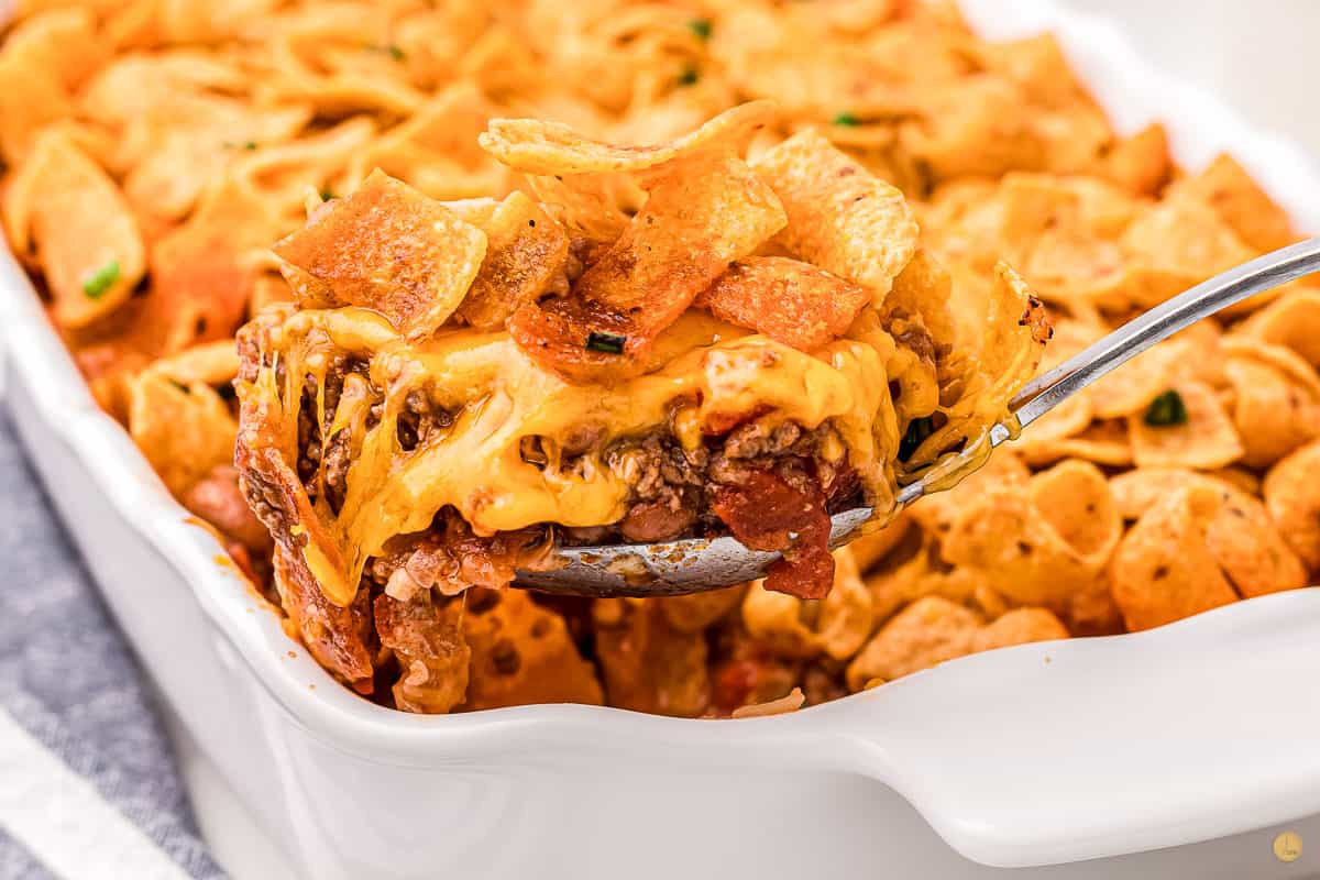 scoop of frito pie casserole