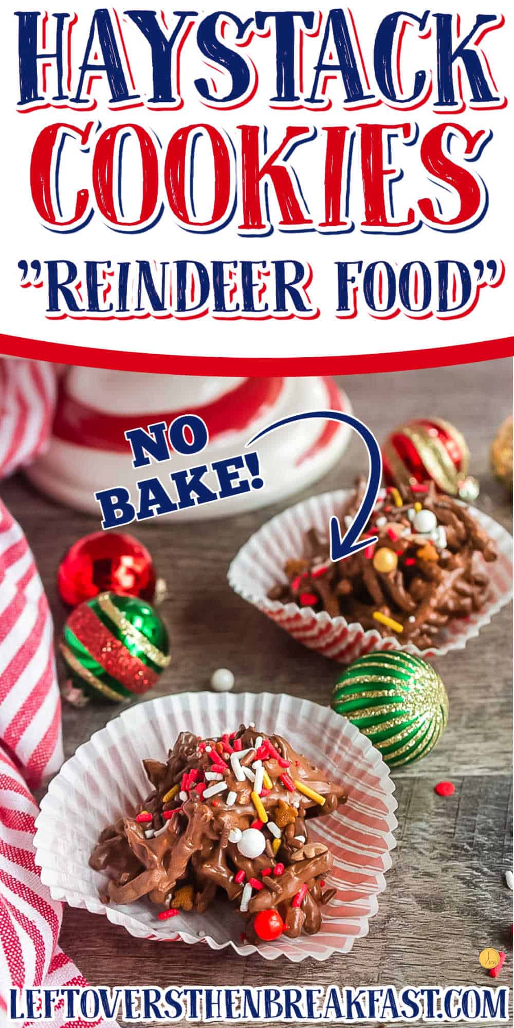 collage with text "reindeer haystack cookies"