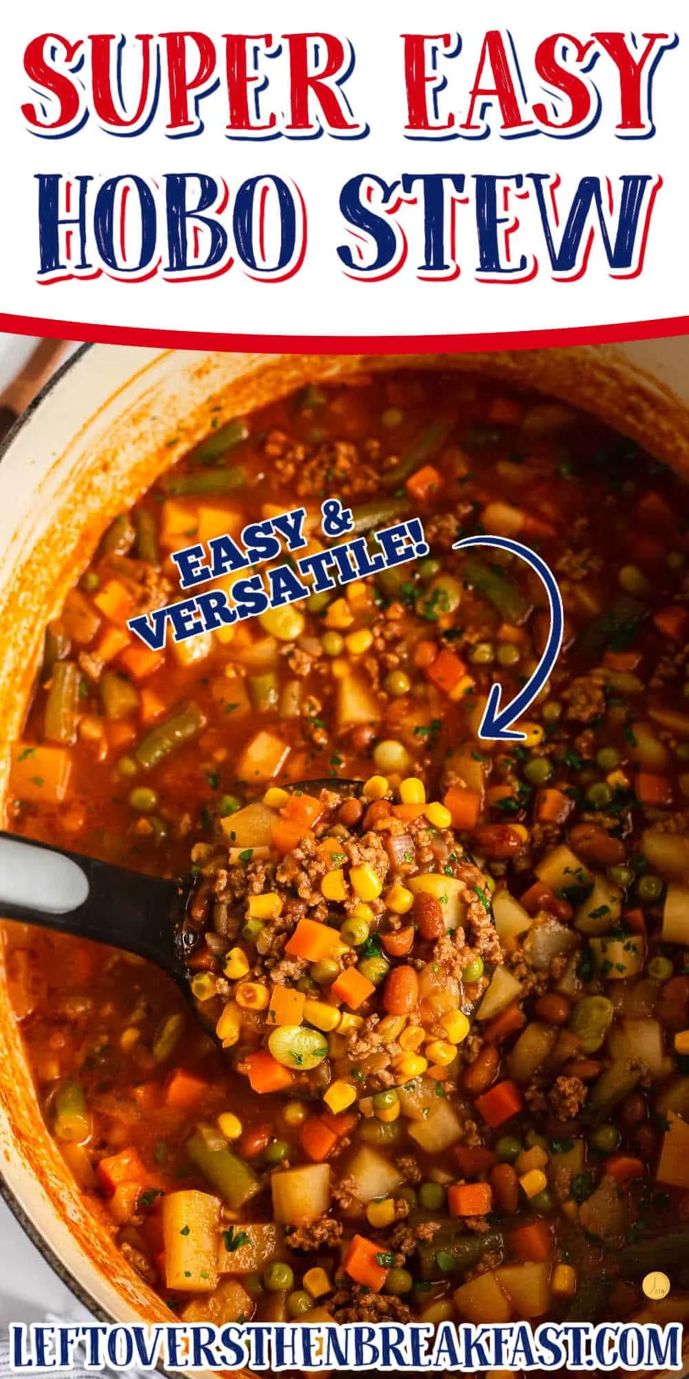 ladle of stew with text "super easy"