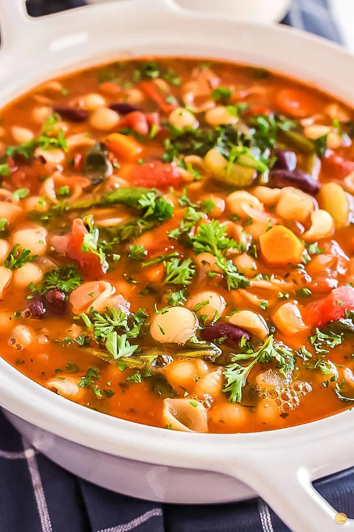 close up of pot of minestrone soup