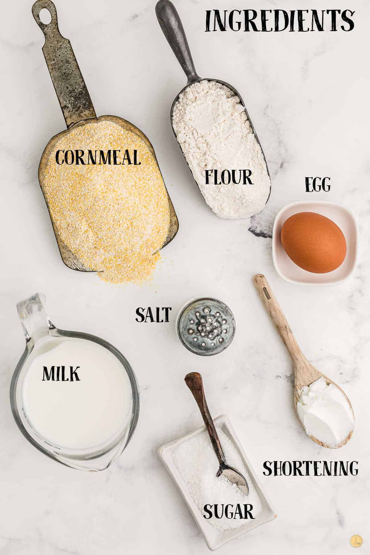 labeled picture of cornbread muffin ingredients