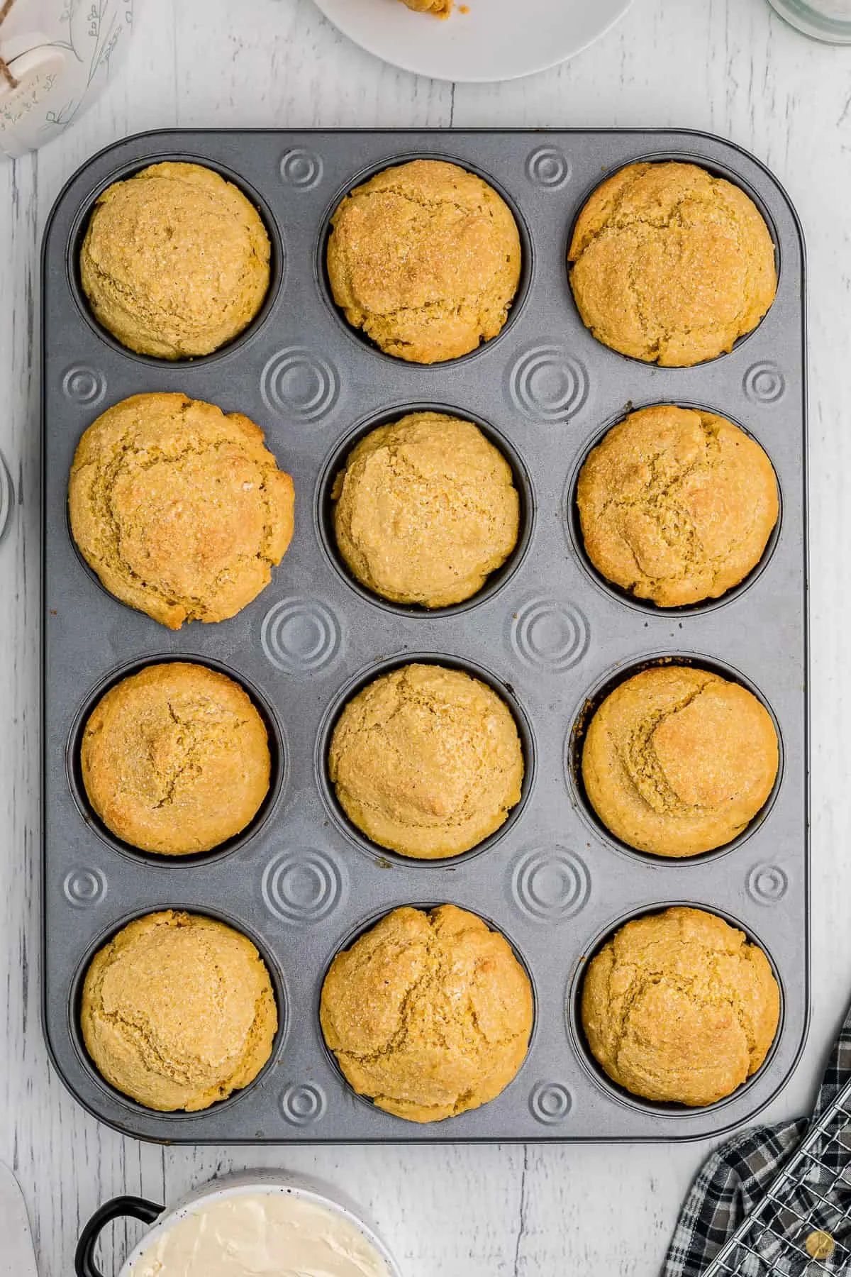 muffin pan of cornbread muffins
