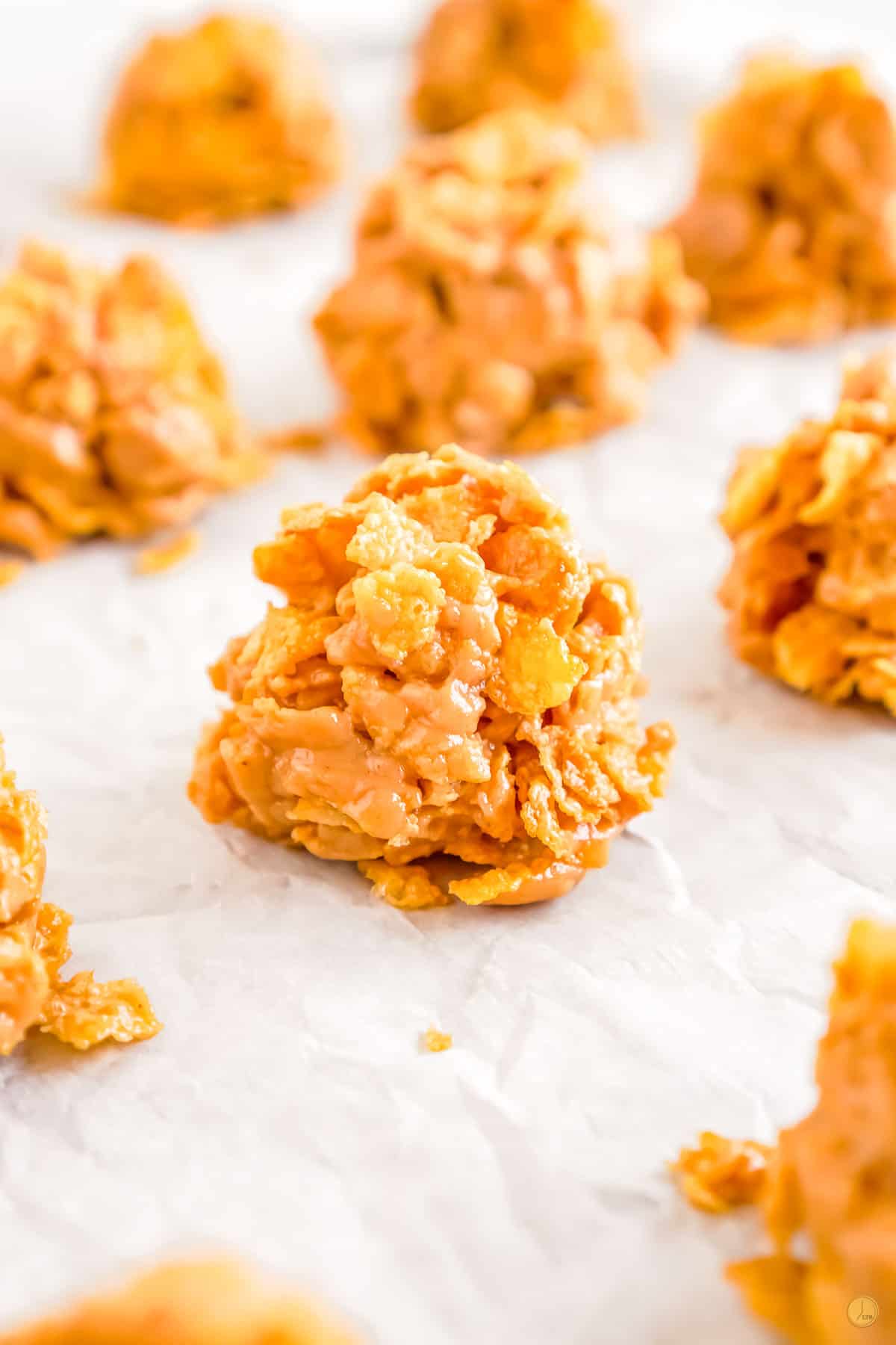 cornflake candy on white paper