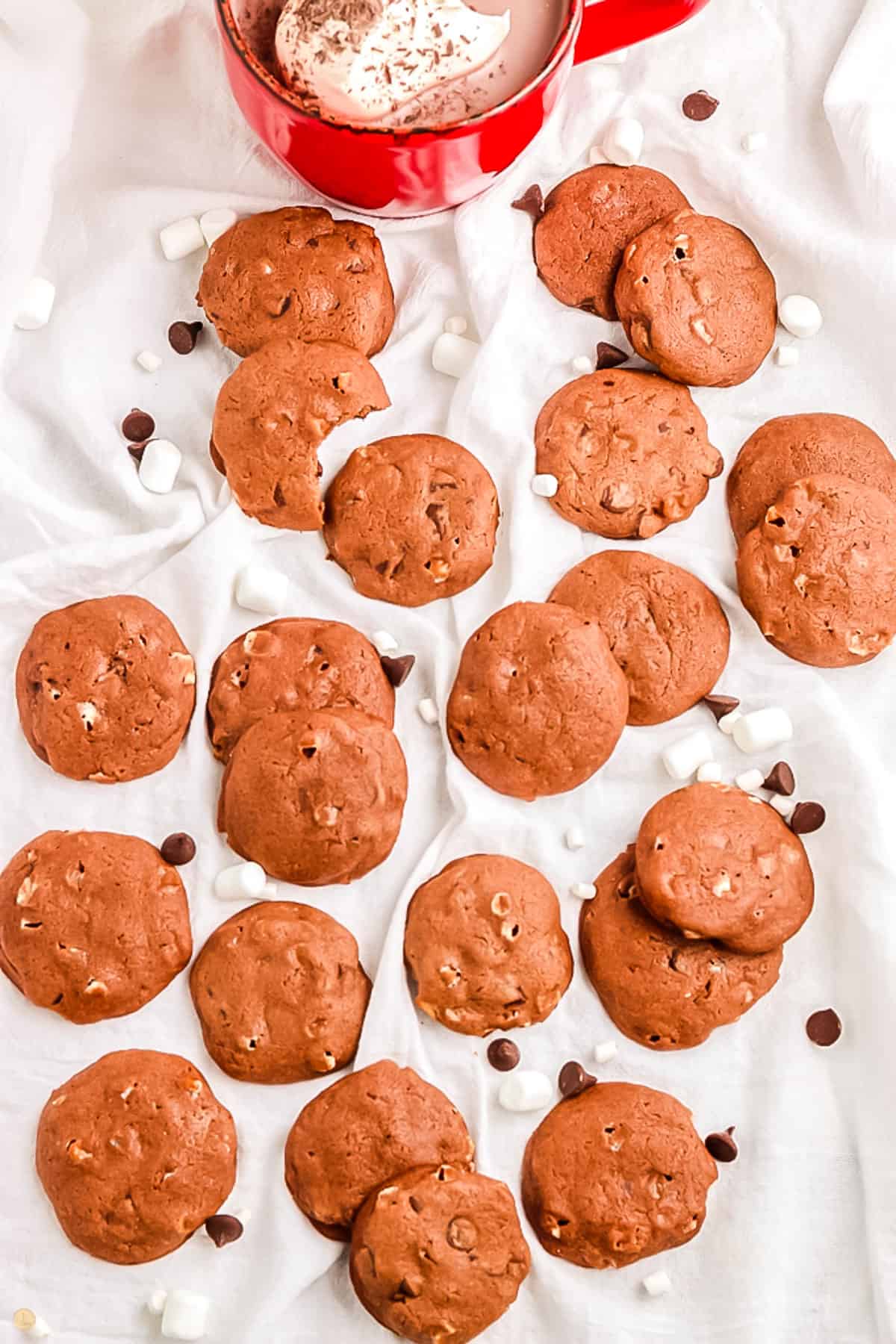 hot cocoa cookies on a napkin