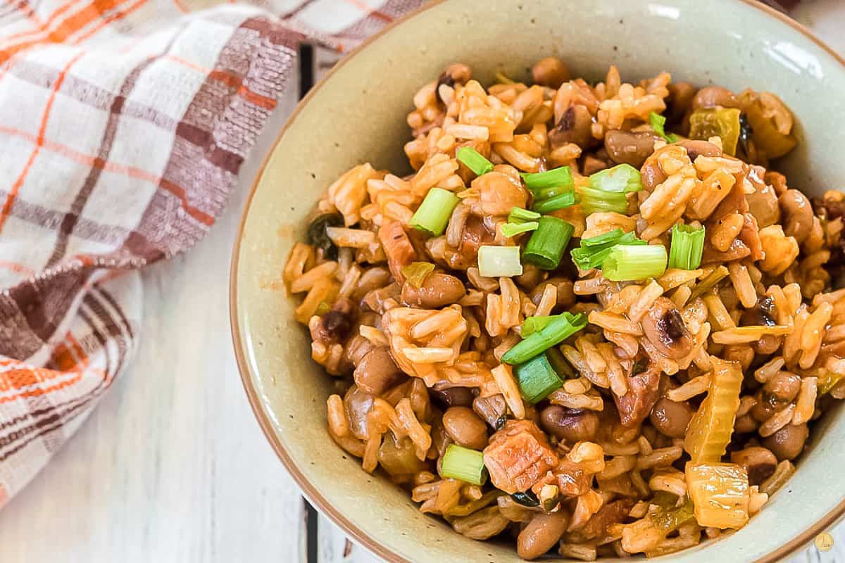 peas and rice in a bowl